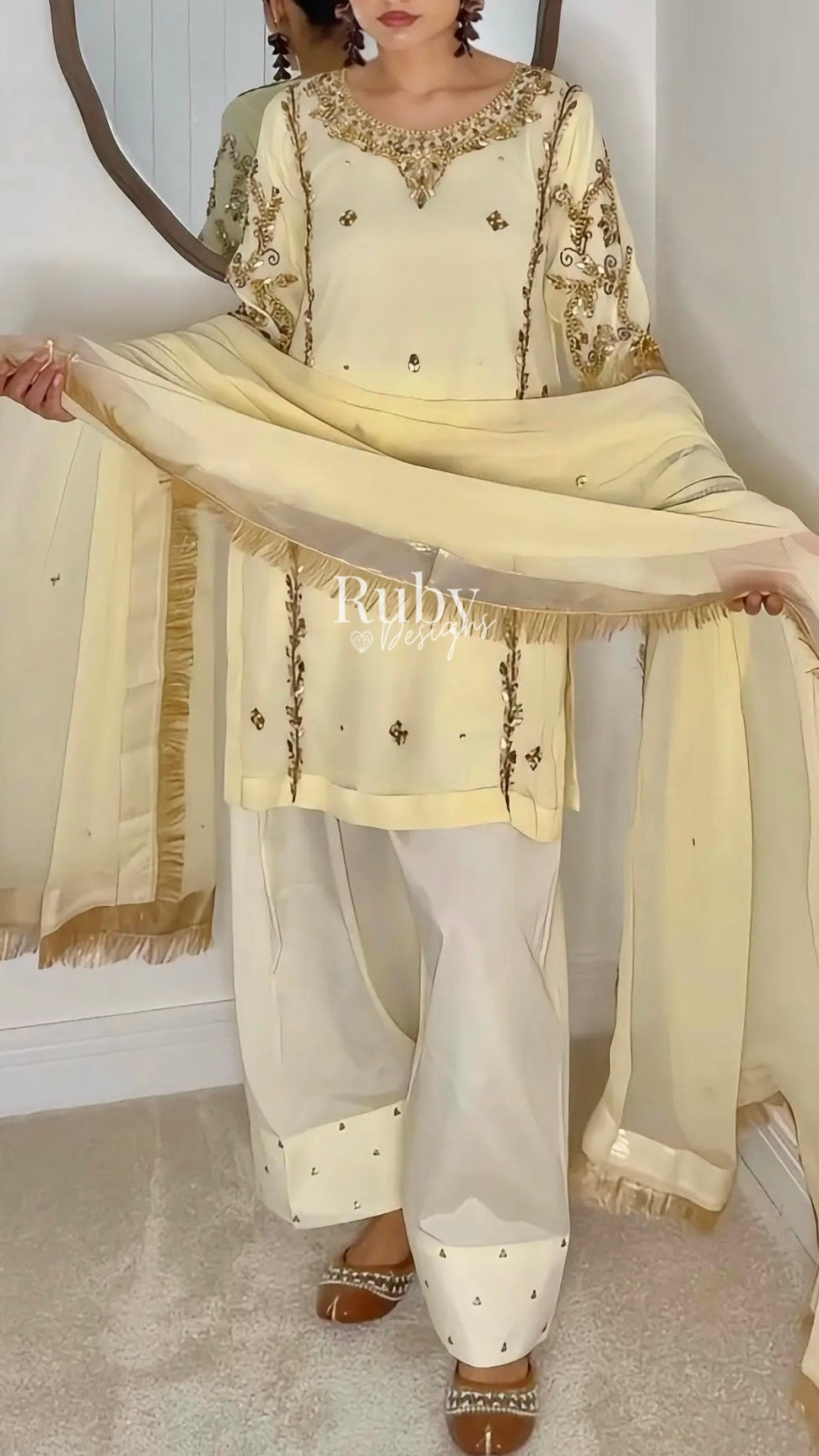 NAYRA Butter Silhouette 3 (Short Kameez) - 3 Piece Chiffon Suit with Shalwar