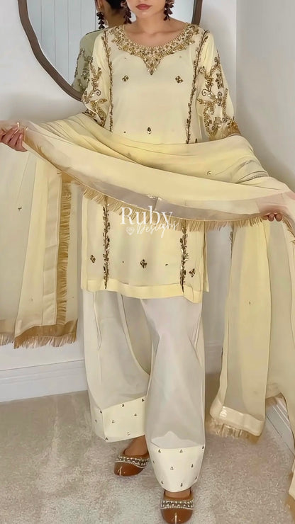 NAYRA Butter Silhouette 3 (Short Kameez) - 3 Piece Chiffon Suit with Shalwar