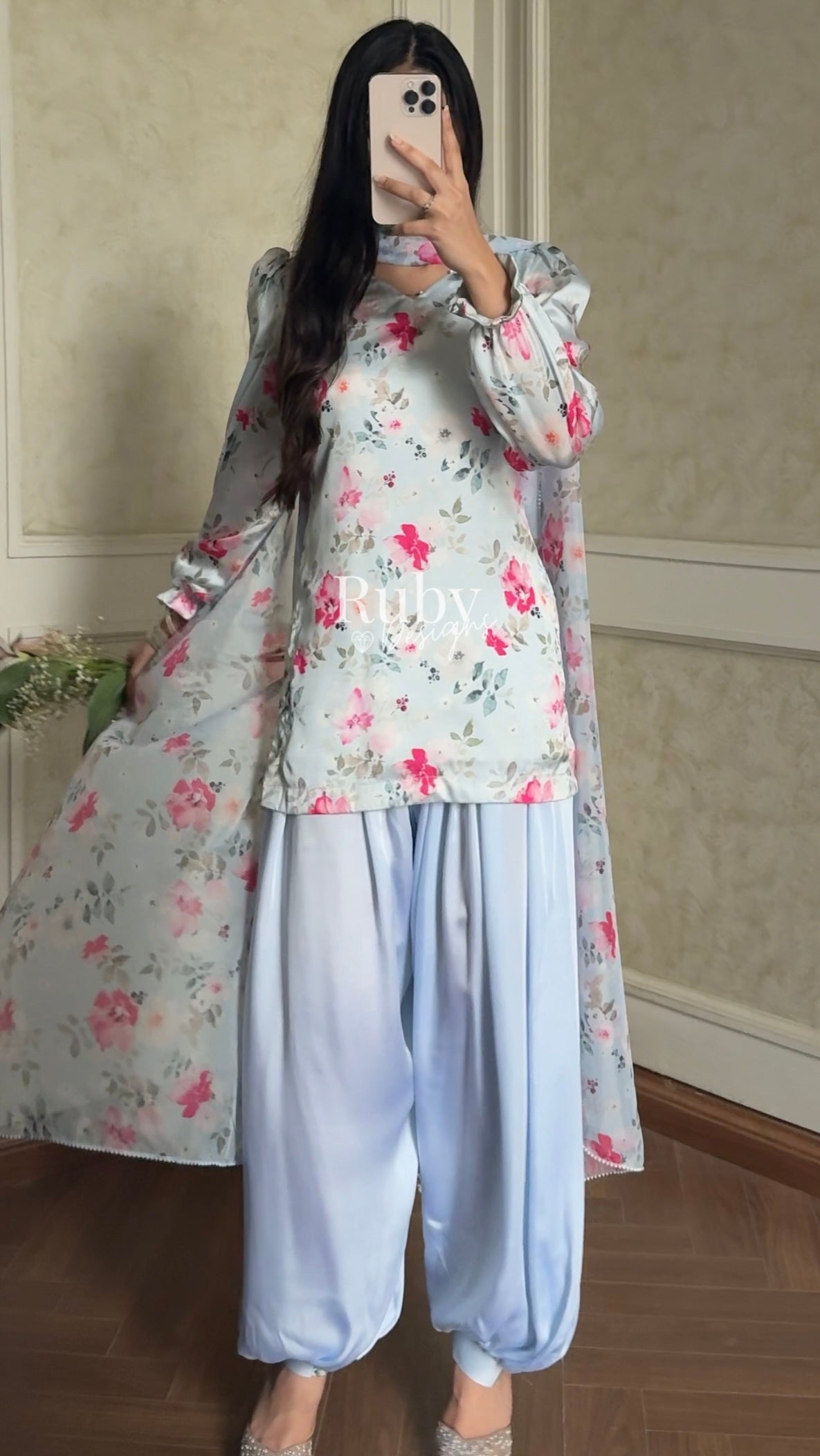 FLEUR Sky - 3 Piece Silk Suit with Balloon Pants