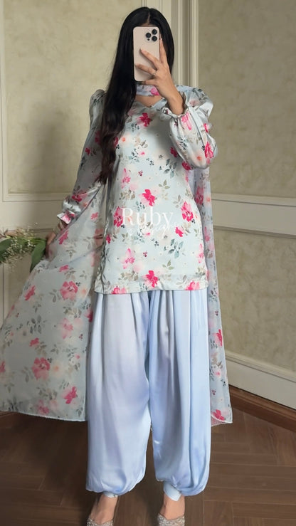 FLEUR Sky - 3 Piece Silk Suit with Balloon Pants