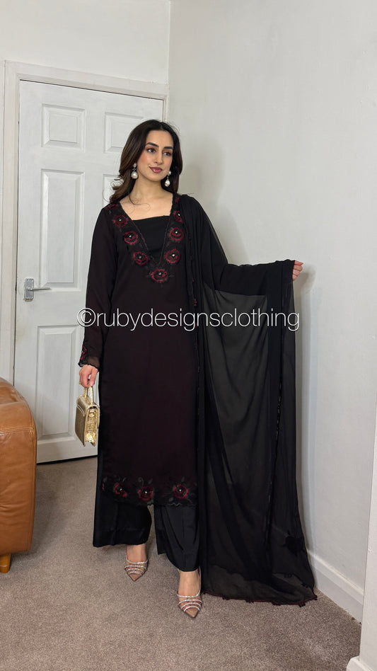 IFRA Noir - 3 Piece Chiffon Suit with Embroidery