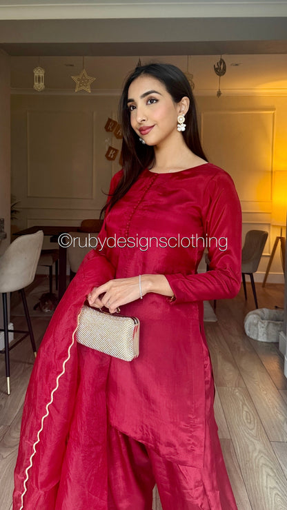 RIMA Scarlett - 3 Piece Russian Silk Suit with Farshi Shalwar