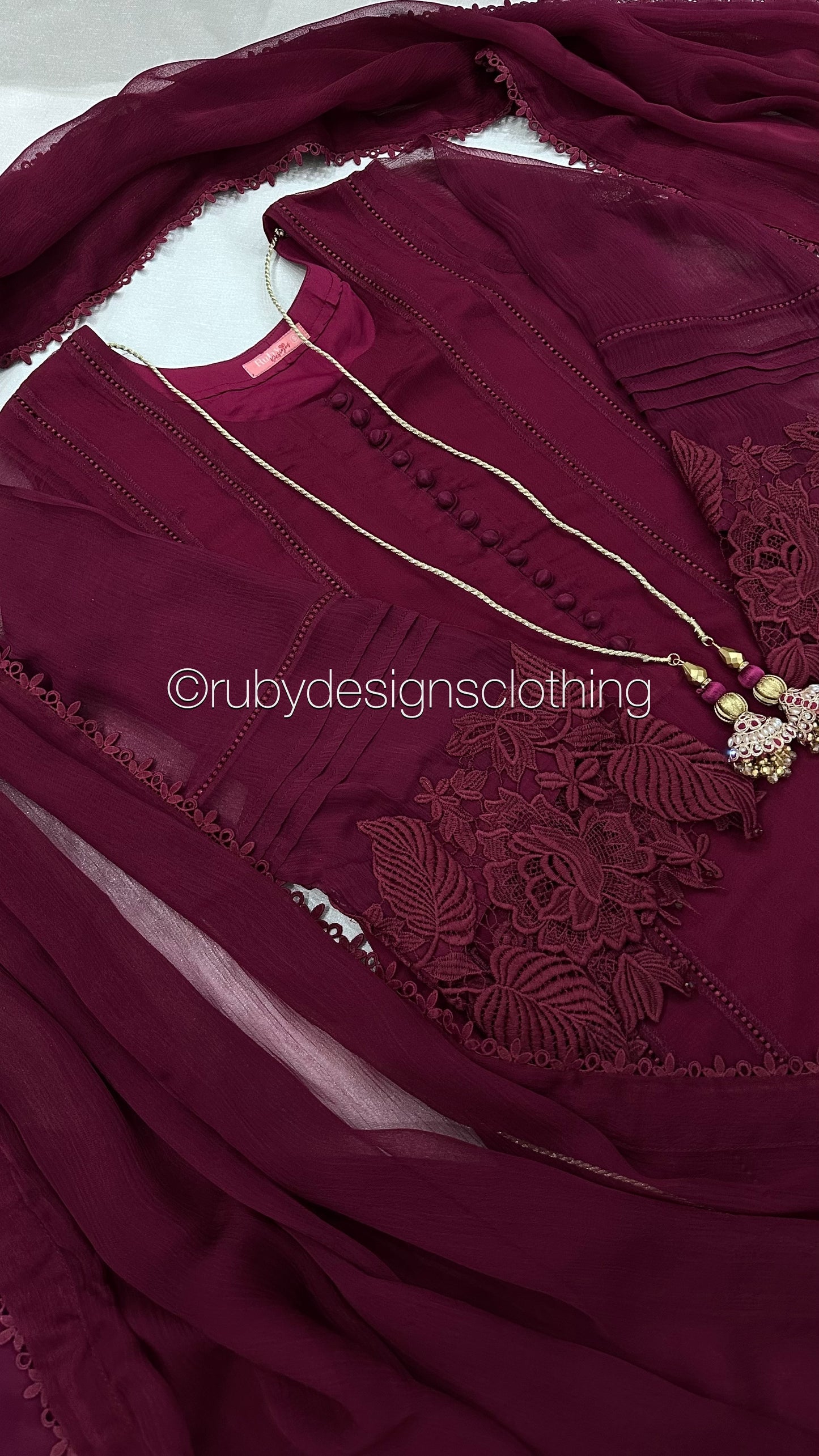 MINHA Berry - 3 Piece Chiffon Suit with Cutwork