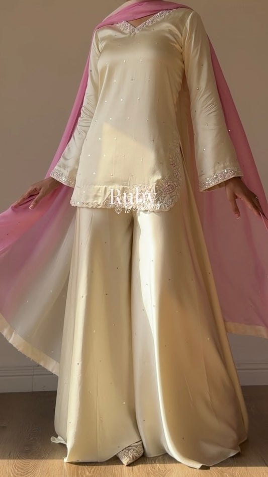 AMAYA - 3 Piece Off-White Silk Suit with Ombrè Dupatta