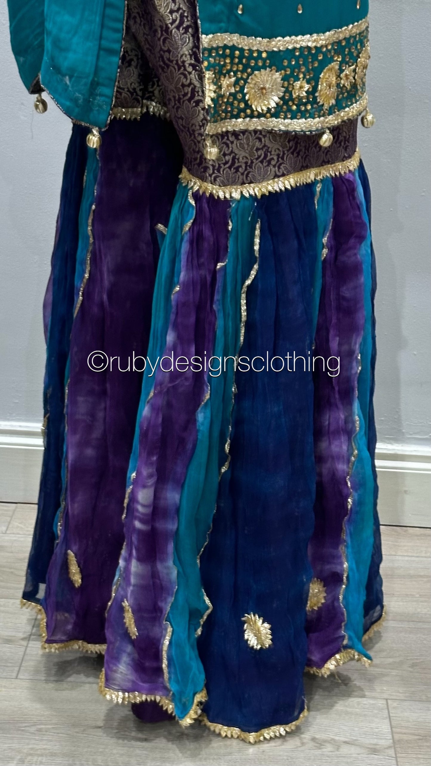 EXCLUSIVE SAMPLE - 3 Piece Blue and Purple Chiffon Suit with Gota Work and Sharara (8746852679893)