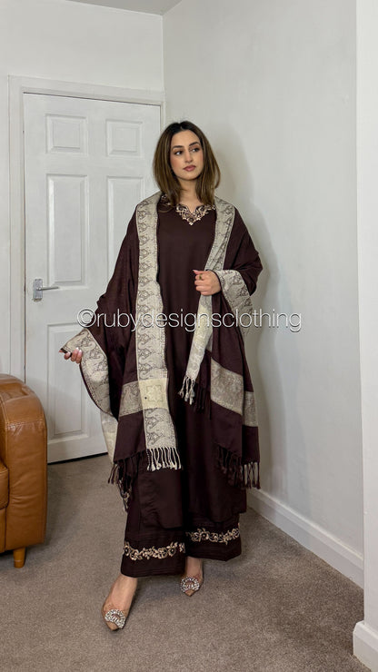 SAFIYA - 3 Piece Brown Marina Suit with Shawl
