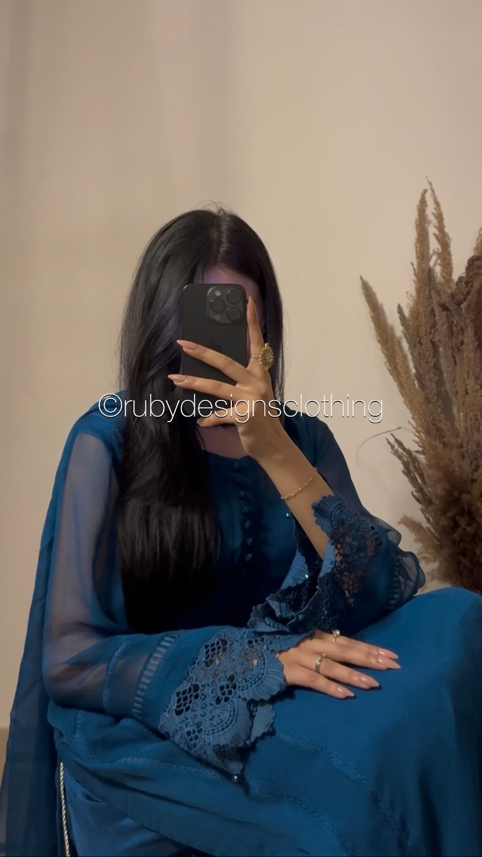 MINHA Teal - 3 Piece Chiffon Suit with Cutwork