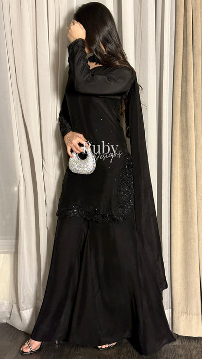 PRE-ORDER (not for immediate dispatch) - LIYANA - 3 Piece Black Luxury Silk Suit with Cutdana Handwork
