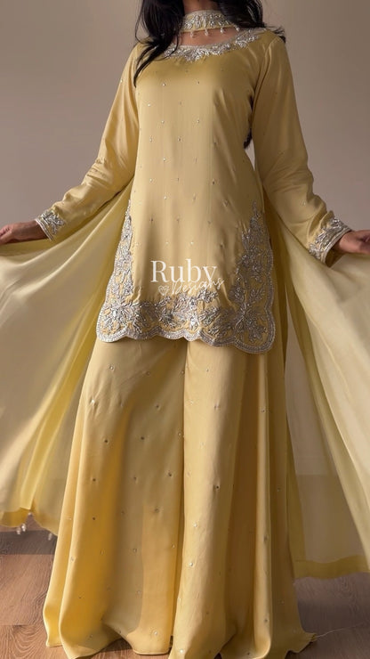 PARISA Butter - 4 Piece Silk Suit with Matching Potli Bag