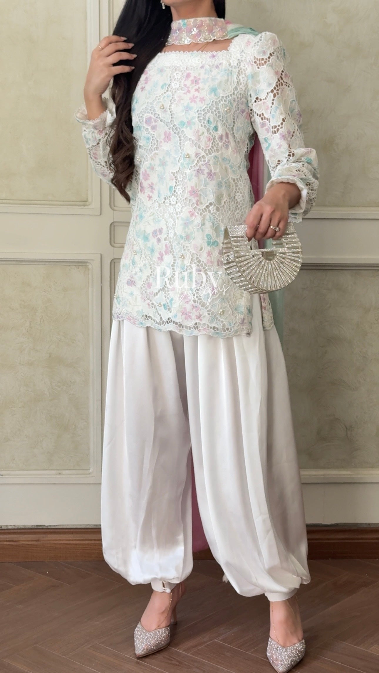SAIRA Bloom - 3 Piece Cutwork Chikankari Suit with Balloon Trousers