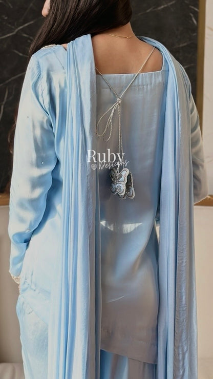PREITY Sky - 3 Piece Silk Suit with Matching Bag