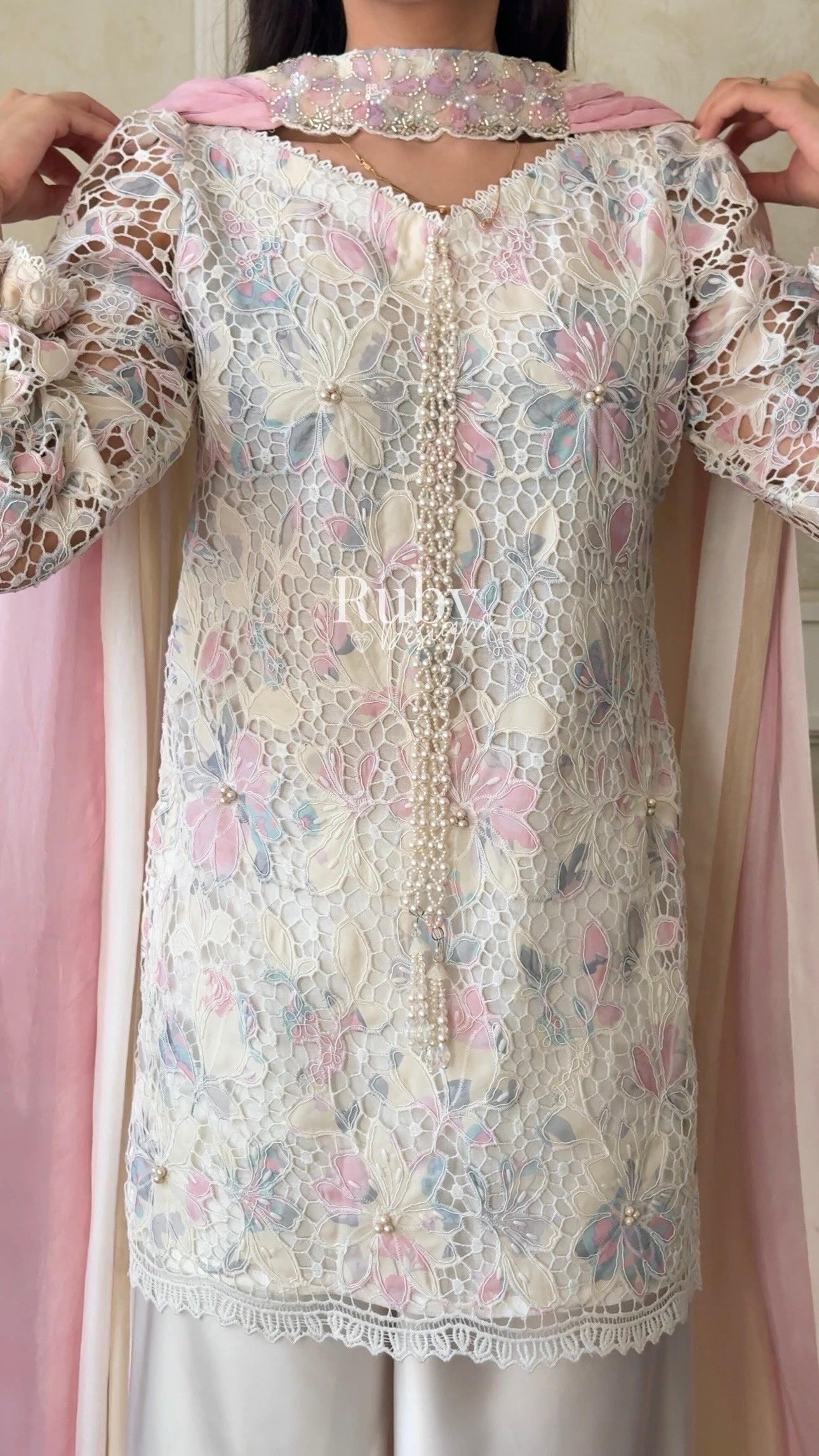 SAIRA Flow - 3 Piece Cutwork Chikankari Suit with Flowy Trousers