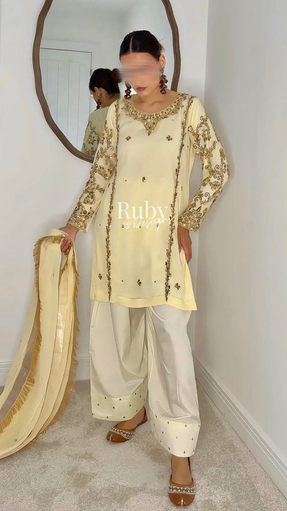 NAYRA Butter Silhouette 3 (Short Shirt) - 3 Piece Chiffon Suit with Shalwar