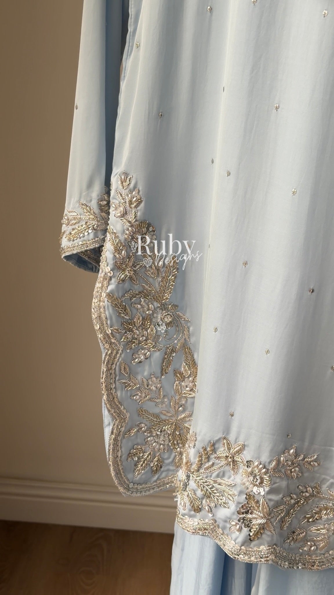PARISA Sky - 4 Piece Silk Suit with Matching Potli Bag