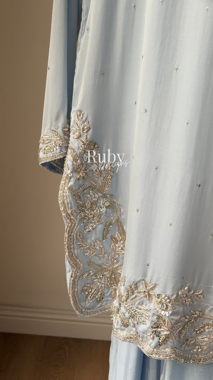 PARISA Sky - 4 Piece Silk Suit with Matching Potli Bag