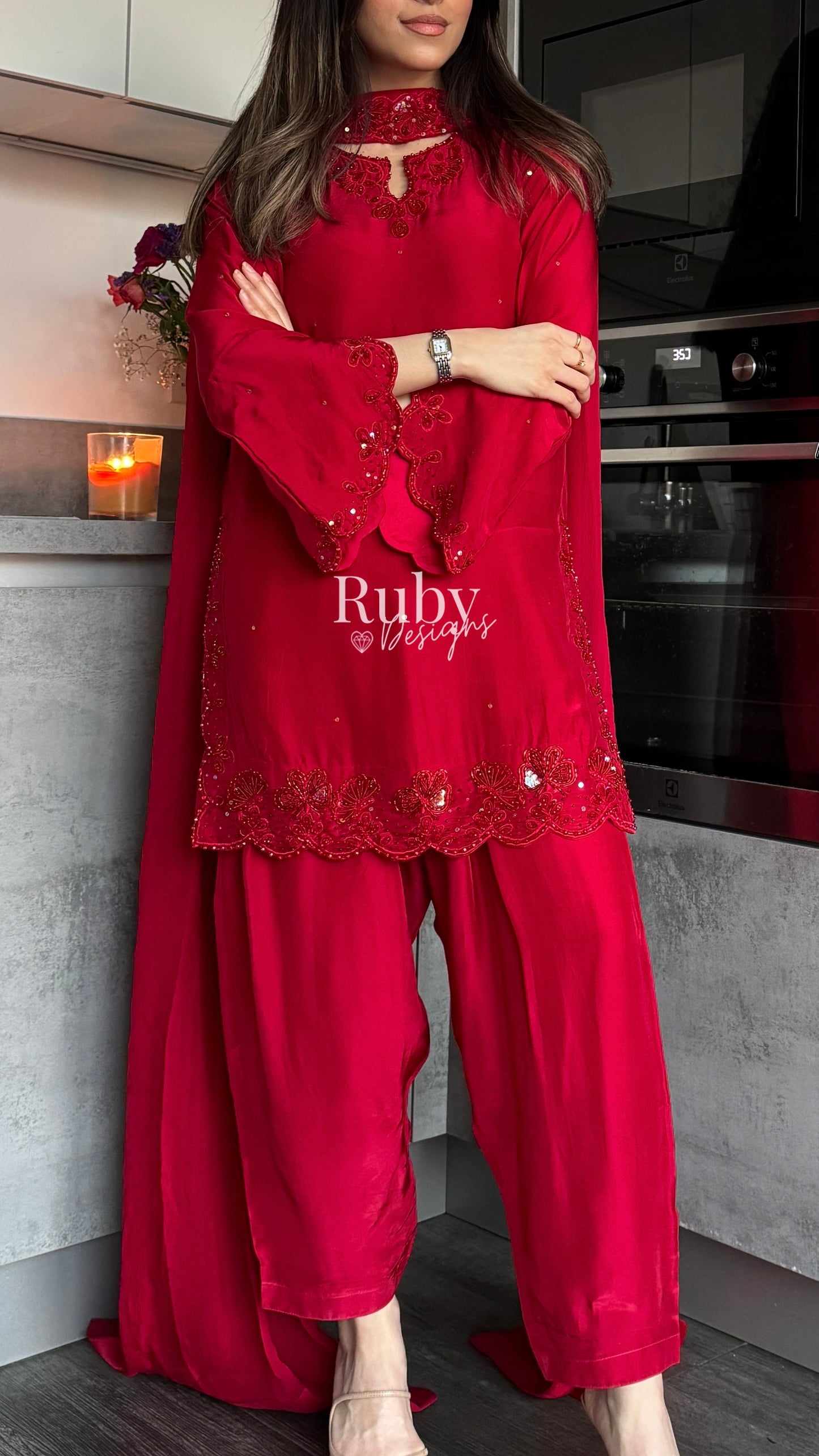 LARA Ruby - 3 Piece Luxury Silk Suit with Cutdana Handwork