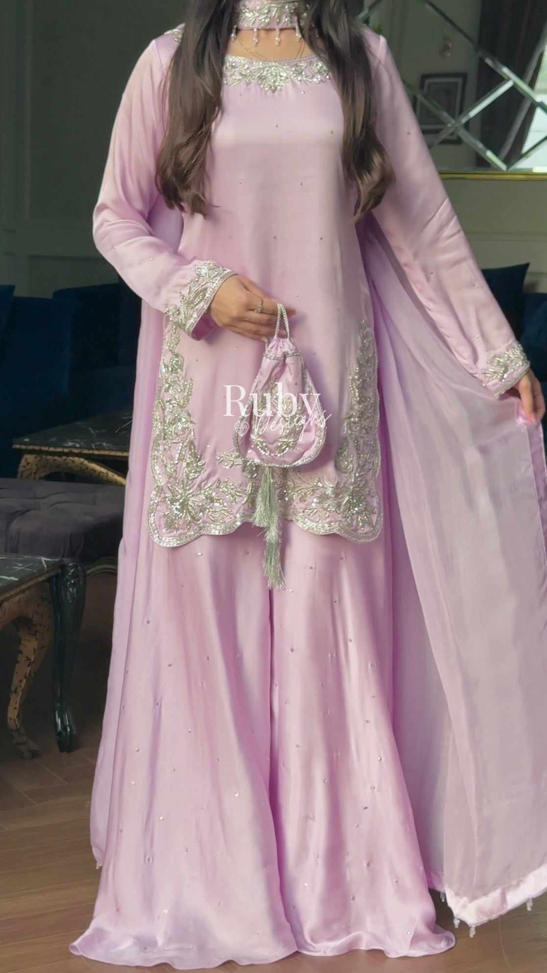 PARISA Lilac - 4 Piece Silk Suit with Matching Potli Bag