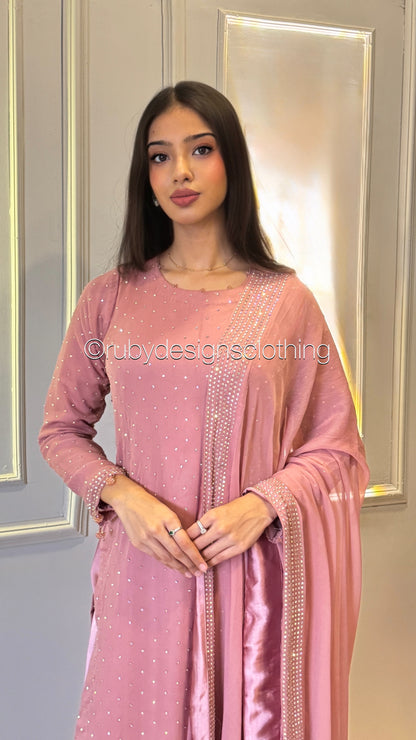 LEENA Rose - 3 Piece Chiffon Suit with Stonework