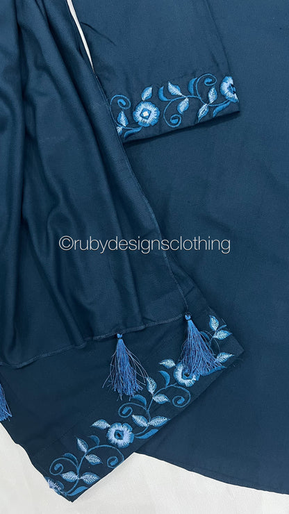 NEHAL - 3 Piece Teal Marina Suit with Shawl