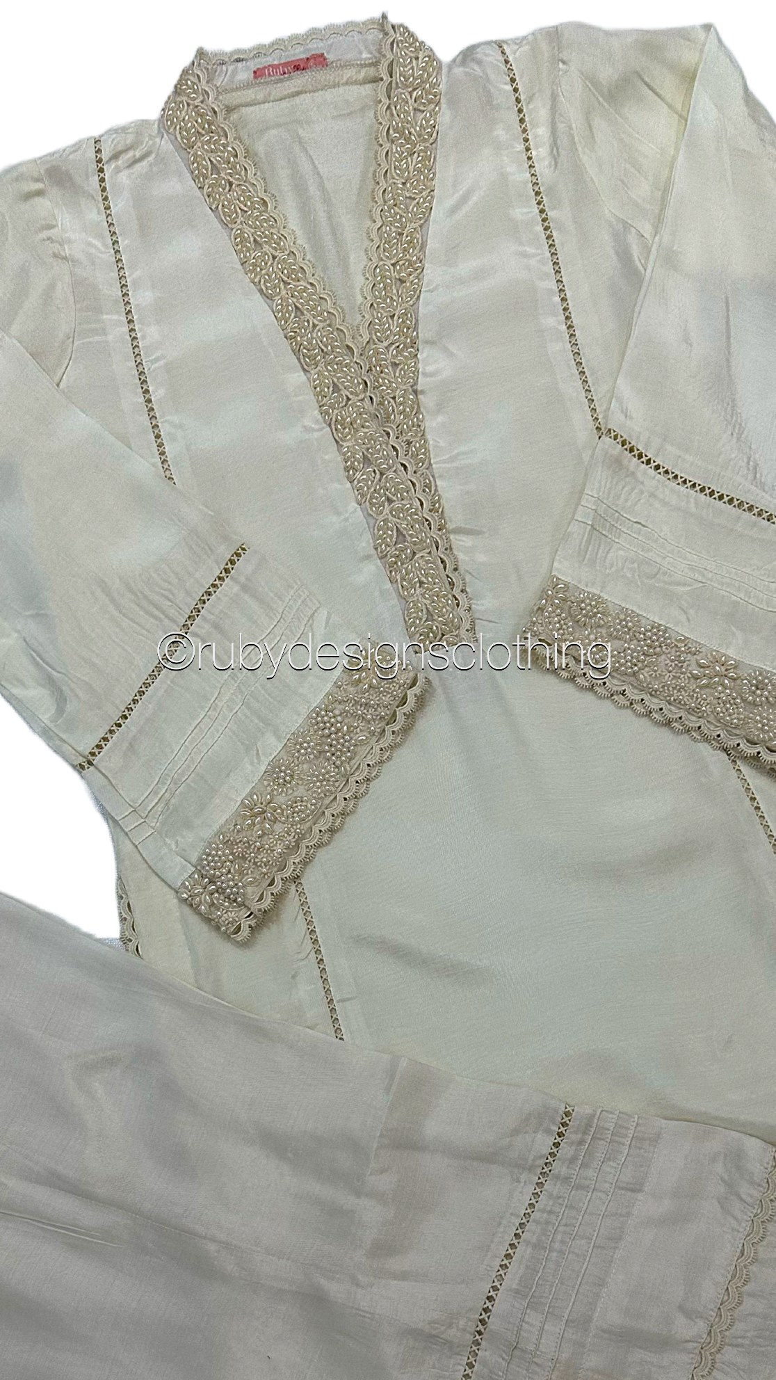 EXCLUSIVE SAMPLE - NURA 2 3 Piece Off-White Cotton Silk Suit (8748584960213)