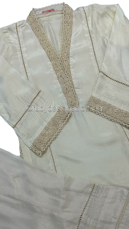 EXCLUSIVE SAMPLE - NURA 2 3 Piece Off-White Cotton Silk Suit (8748584960213)