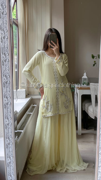 AROOSA Lemon - 3 Piece Chiffon Sharara with Handwork (8646795821269)