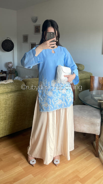 ELIA Sky - 3 Piece Swiss Lawn Suit with Flowy Wide-Leg Pants