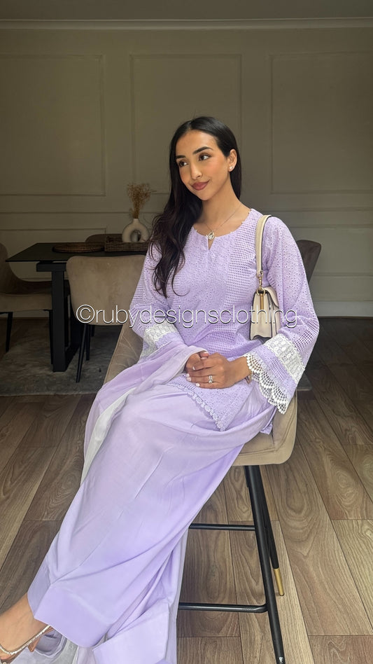 Lilac Haze - 3 Piece Chikankari Suit with Farshi Shalwar