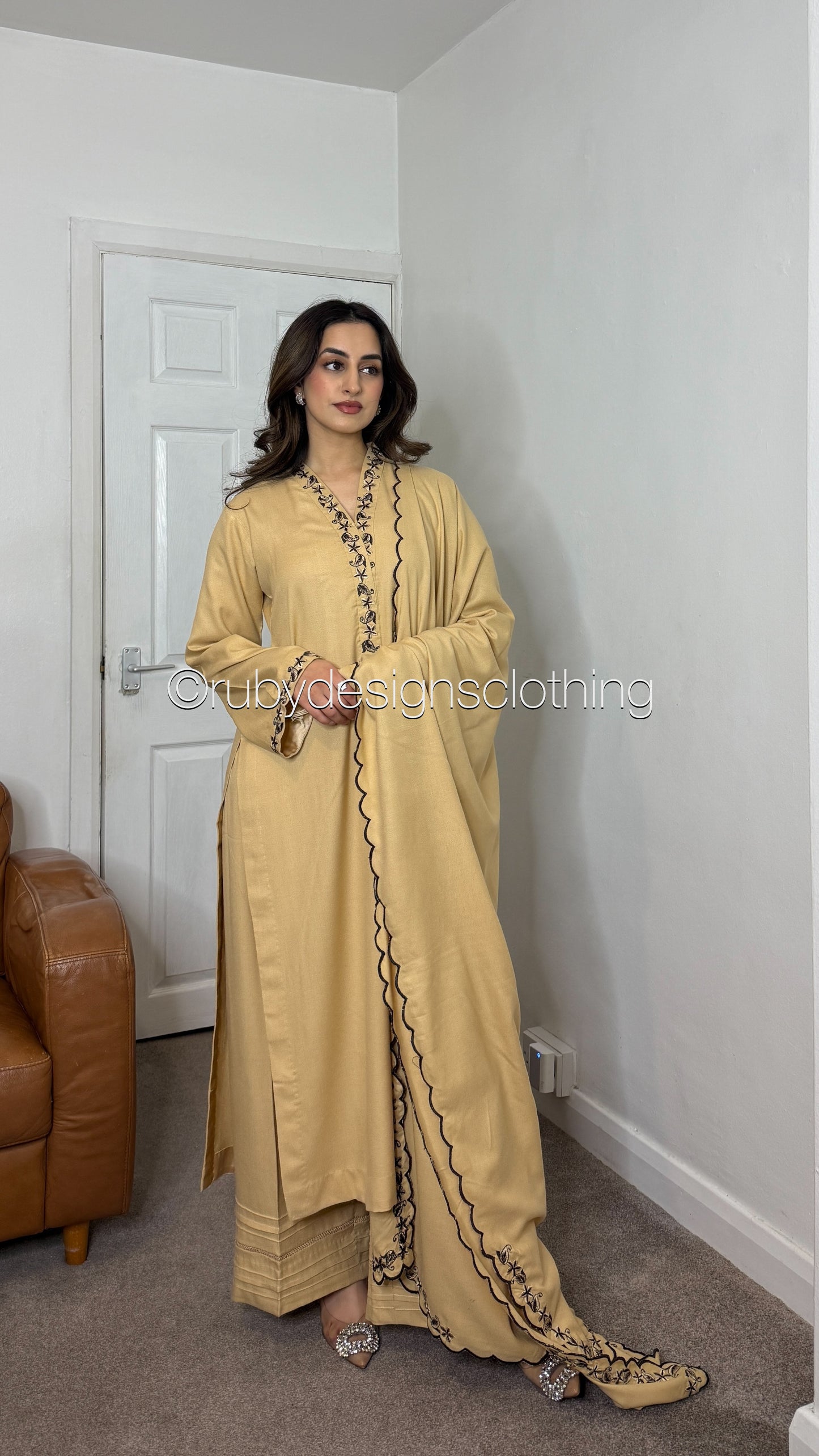 SANIA - 3 Piece Beige Marina Suit with Shawl