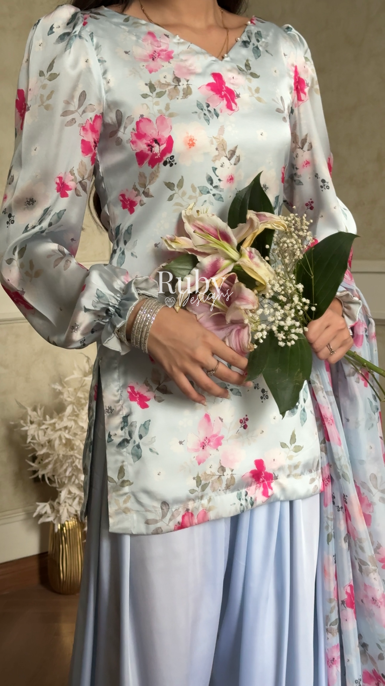 FLEUR Sky - 3 Piece Silk Suit with Balloon Pants