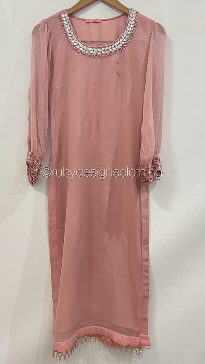 Minor Defect - SERENA Pink - 3 Piece Baby Pink Chiffon Suit with Chiffon Dupatta (8748077875413)