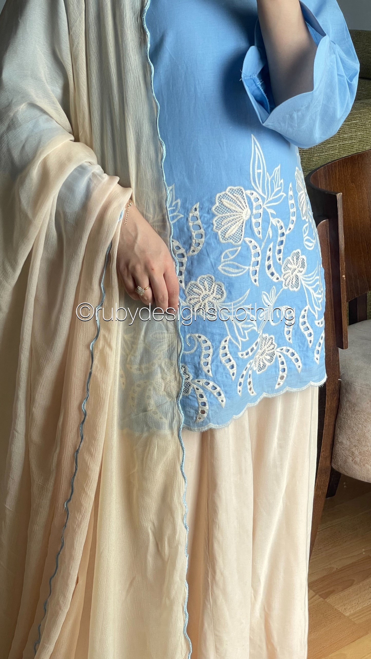 ELIA Sky - 3 Piece Swiss Lawn Suit with Flowy Wide-Leg Pants