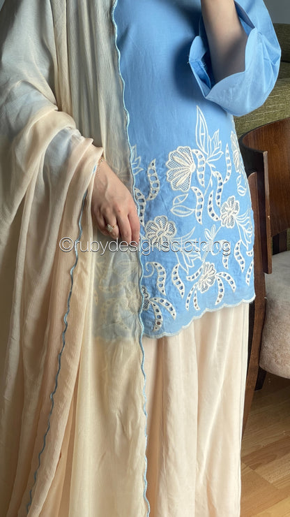 ELIA Sky - 3 Piece Swiss Lawn Suit with Flowy Wide-Leg Pants