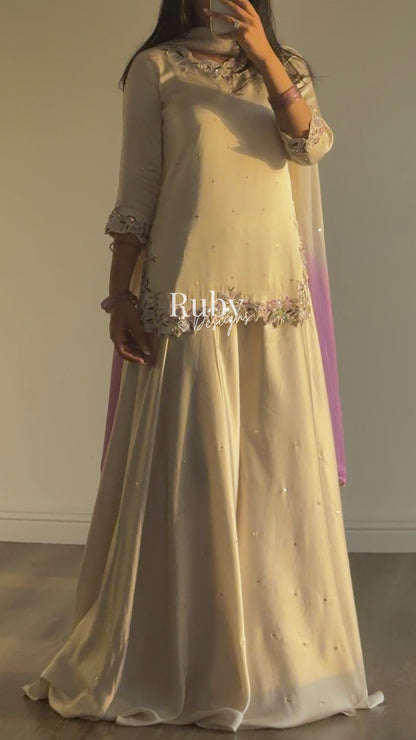 AMEERA - 3 Piece Off-White Silk Suit with Ombrè Dupatta