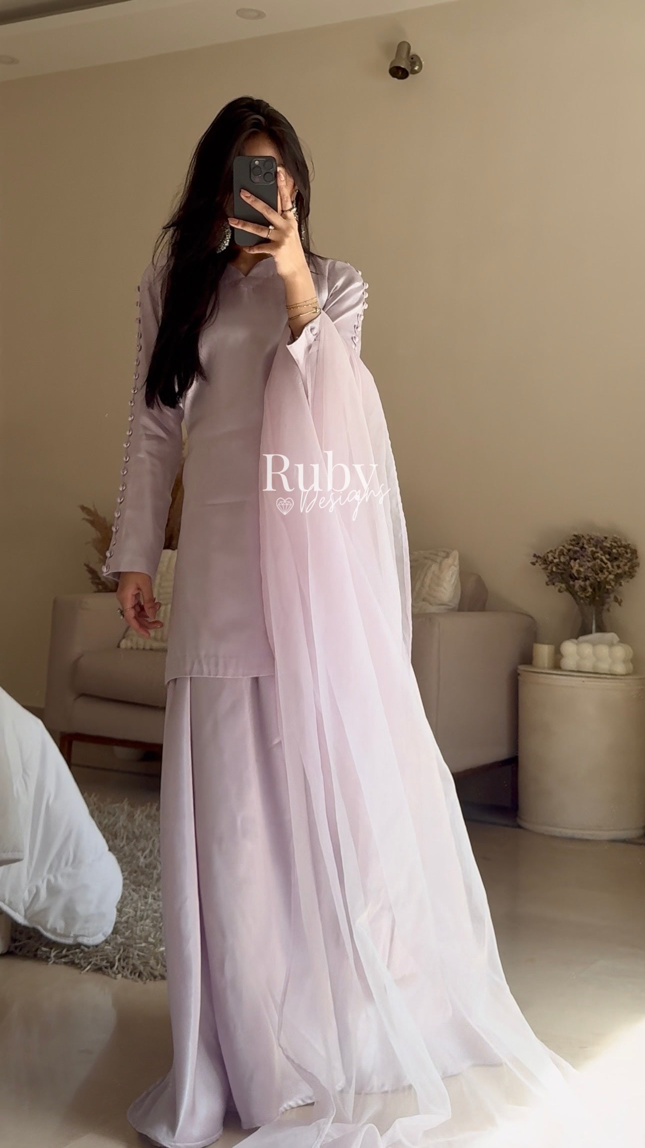 LAYA Lavender - 3 Piece Silk Suit with Flowy Trousers