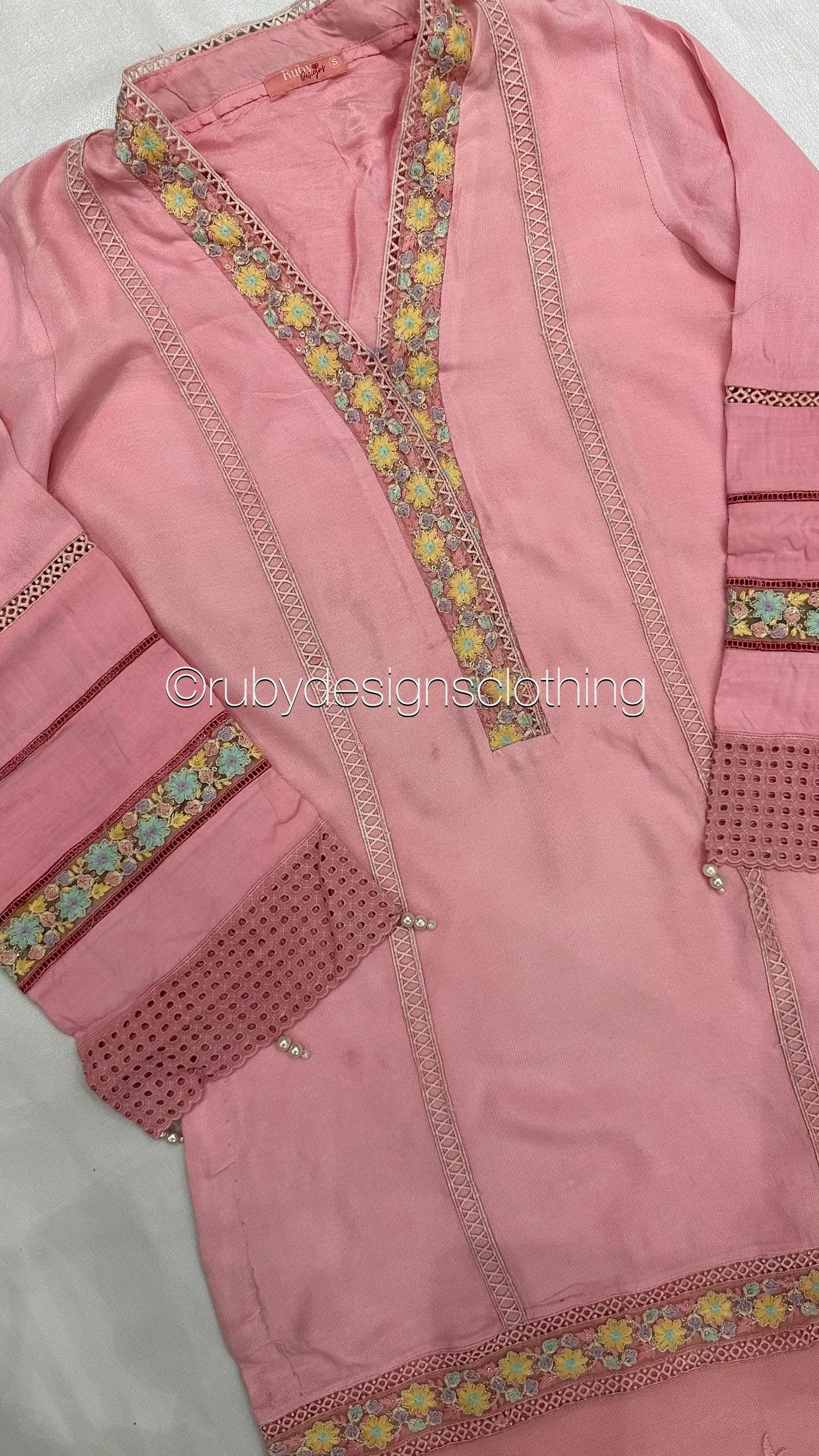 MS5 Minor Defect - NISA - 3 Piece Rose Pink Suit with Pearls (8748072665301)