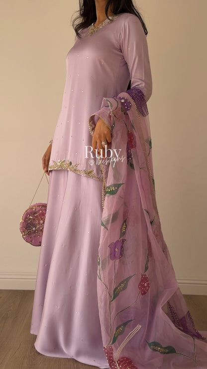 REYA Lilac - 3 Piece Silk Suit with Matching Potli Bag