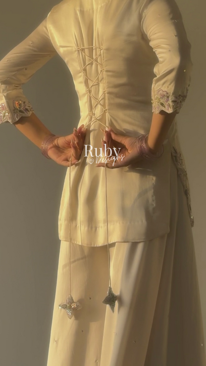 AMEERA - 3 Piece Off-White Silk Suit with Ombrè Dupatta