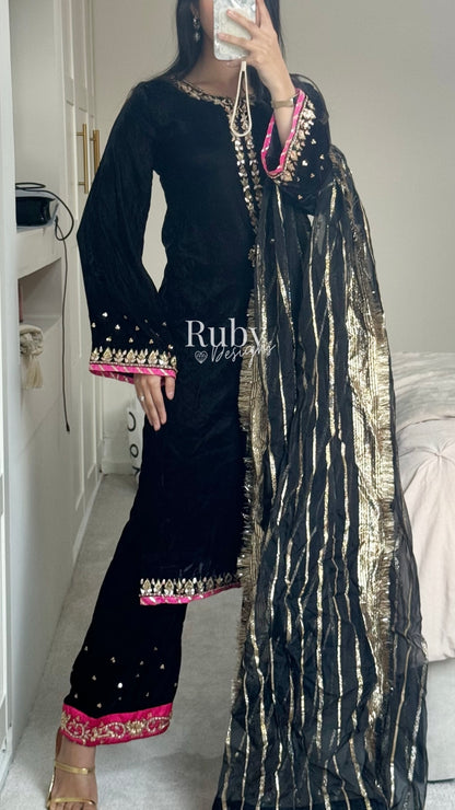 NAYAB - 3 Piece Luxury Velvet Suit with Gold Handwork