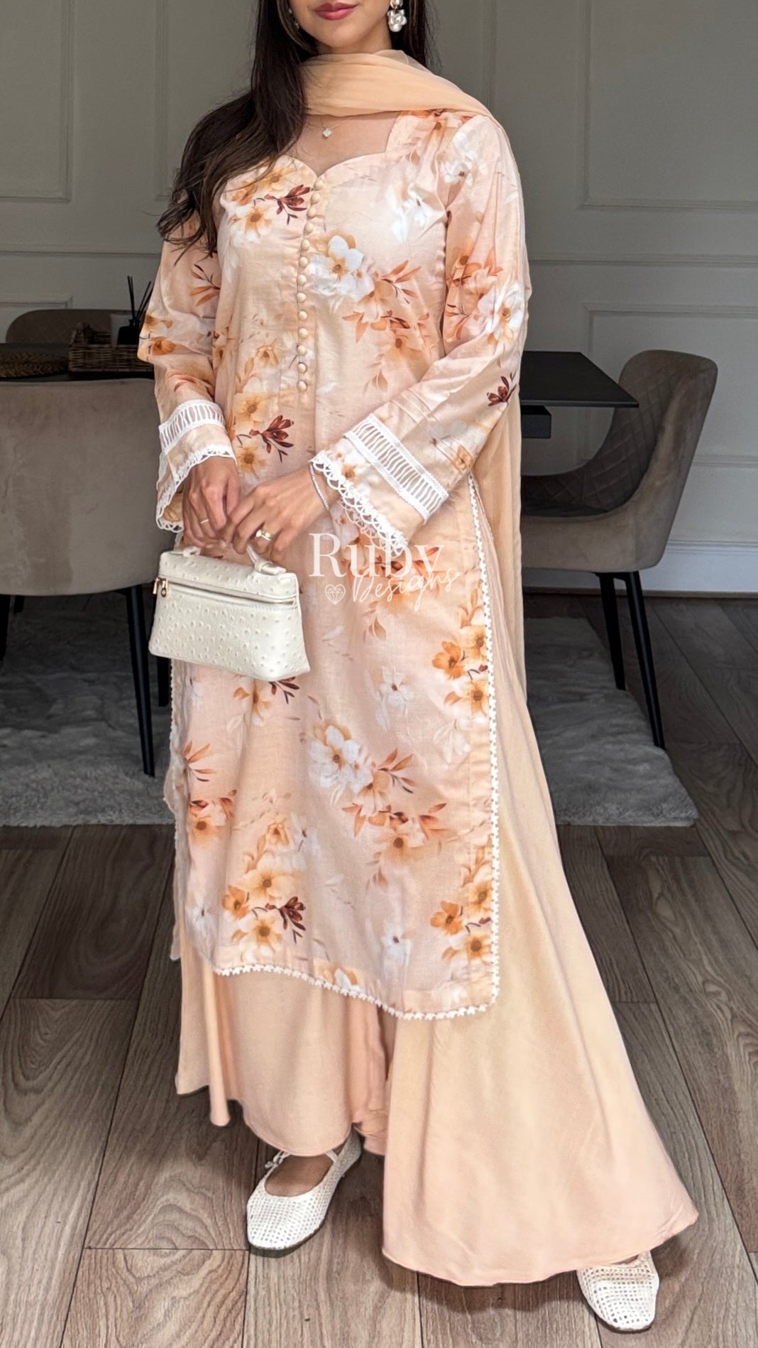 ANABIA - 3 Piece Peach Swiss Lawn Suit with Chiffon Dupatta