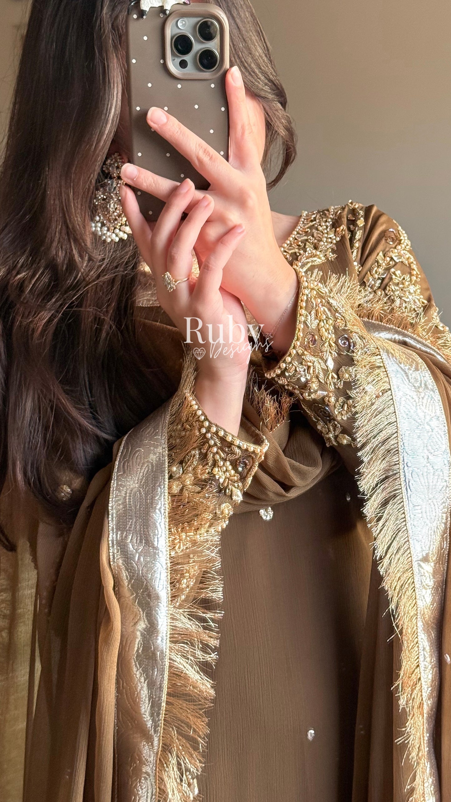 NAYRA Style 2 (Long Shirt) - 3 Piece Khaki Chiffon Suit with Trouser
