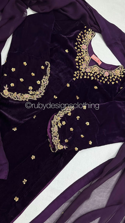 RUBA - 3 Piece Luxury Velvet Suit with Chiffon Dupatta