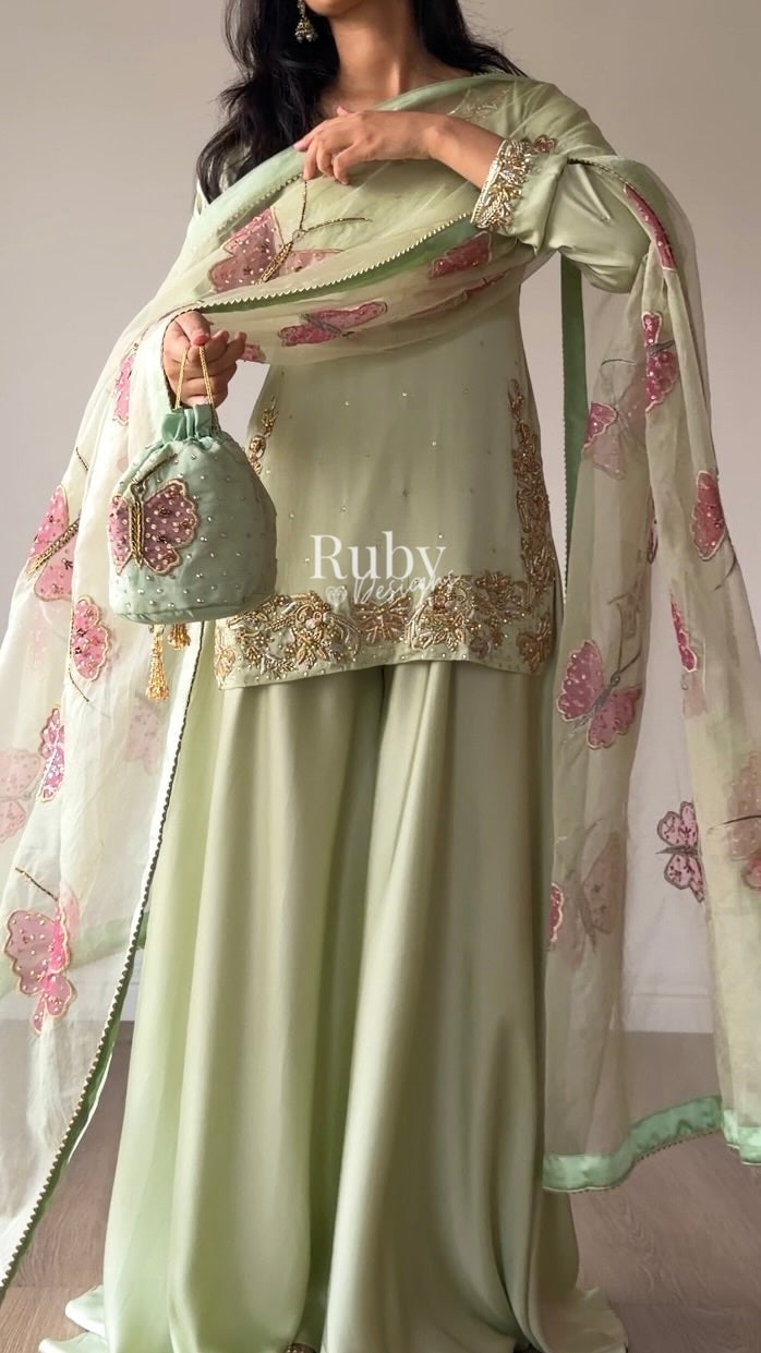 AENA Fern - 4 Piece Silk Suit with Matching Potli Bag