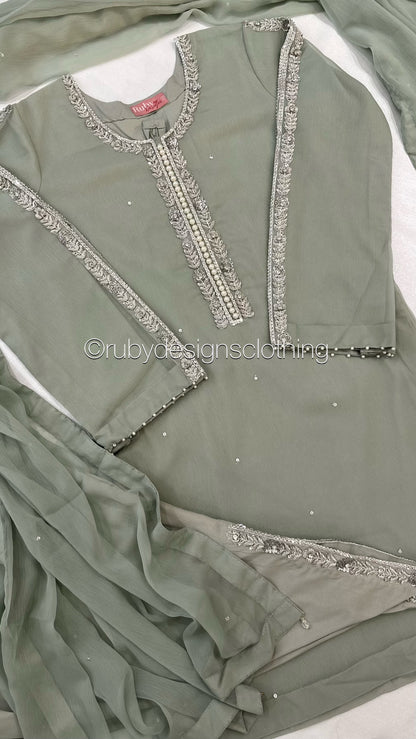 ASMA Haze - 3 Piece Chiffon Suit with Tulip Trousers