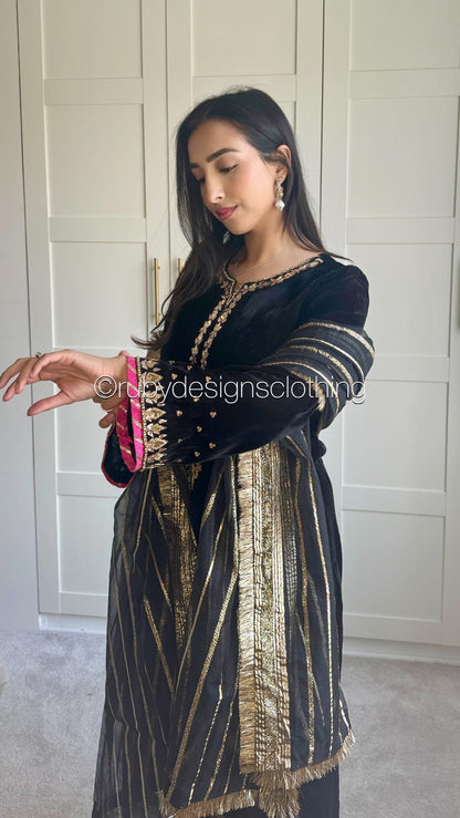 NAYAB - 3 Piece Luxury Velvet Suit with Gold Handwork