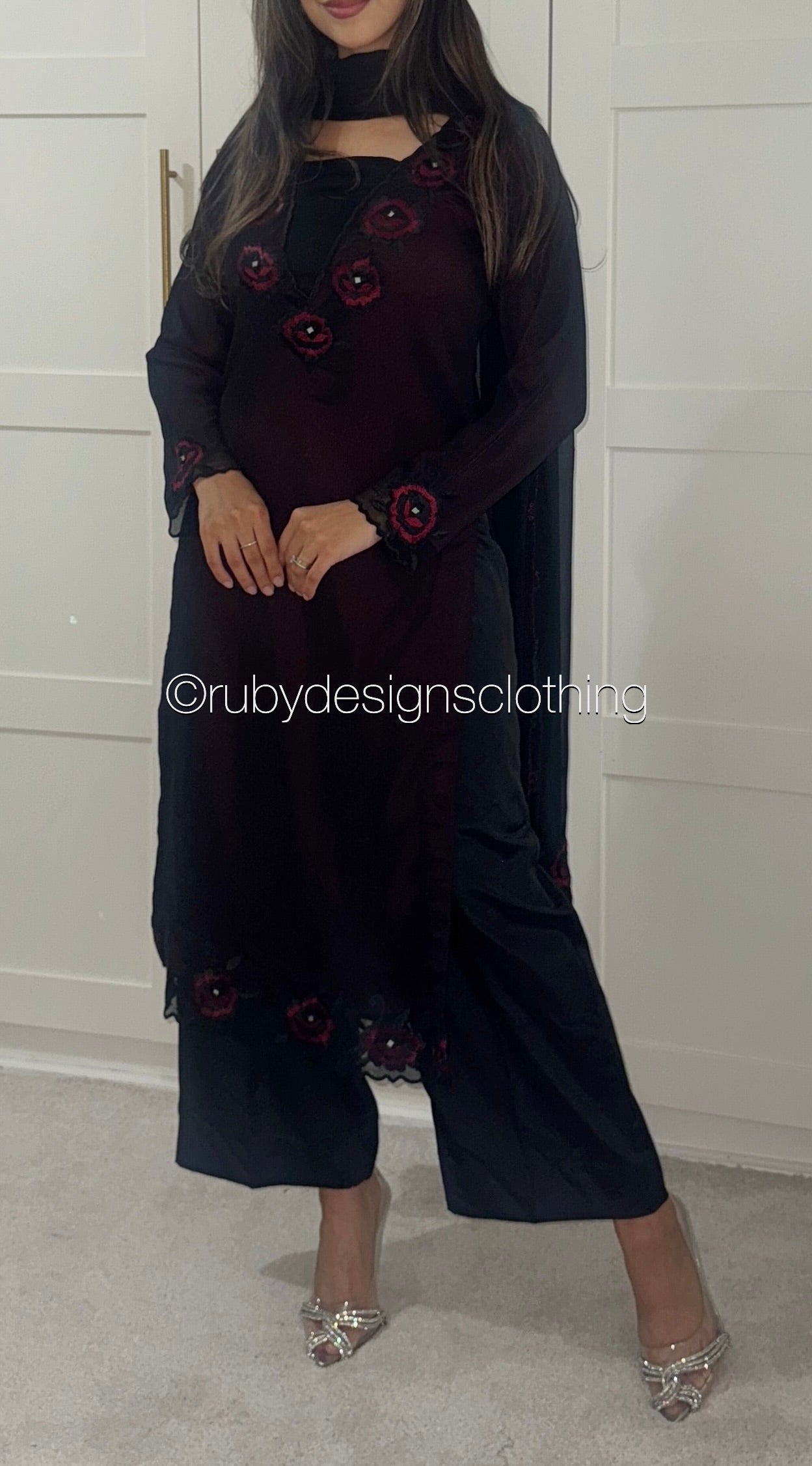 IFRA Noir - 3 Piece Chiffon Suit with Embroidery
