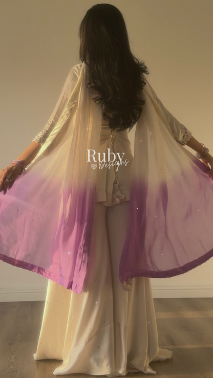 AMEERA - 3 Piece Off-White Silk Suit with Ombrè Dupatta