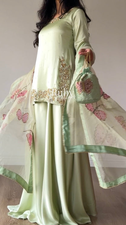 AENA Fern - 4 Piece Silk Suit with Matching Potli Bag