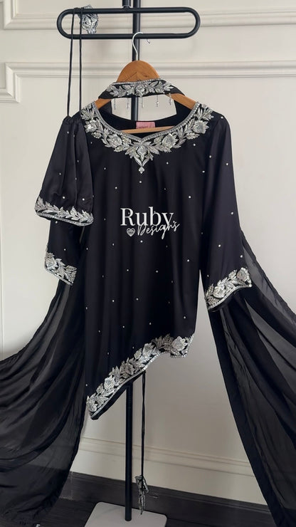 RANI Noir - 3 Piece Luxury Silk Suit with Matching Bag