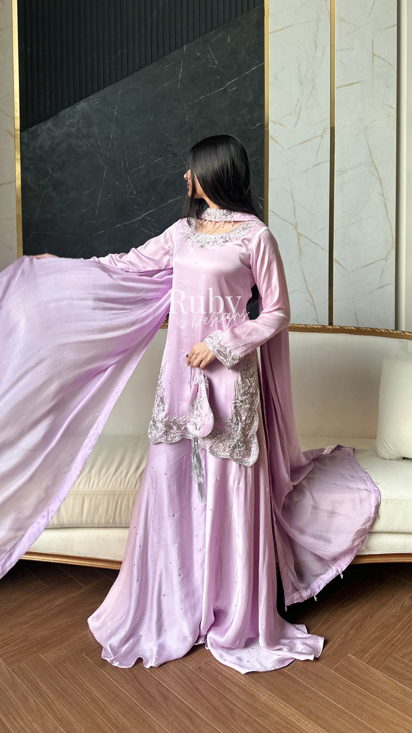PARISA Lilac - 4 Piece Silk Suit with Matching Potli Bag